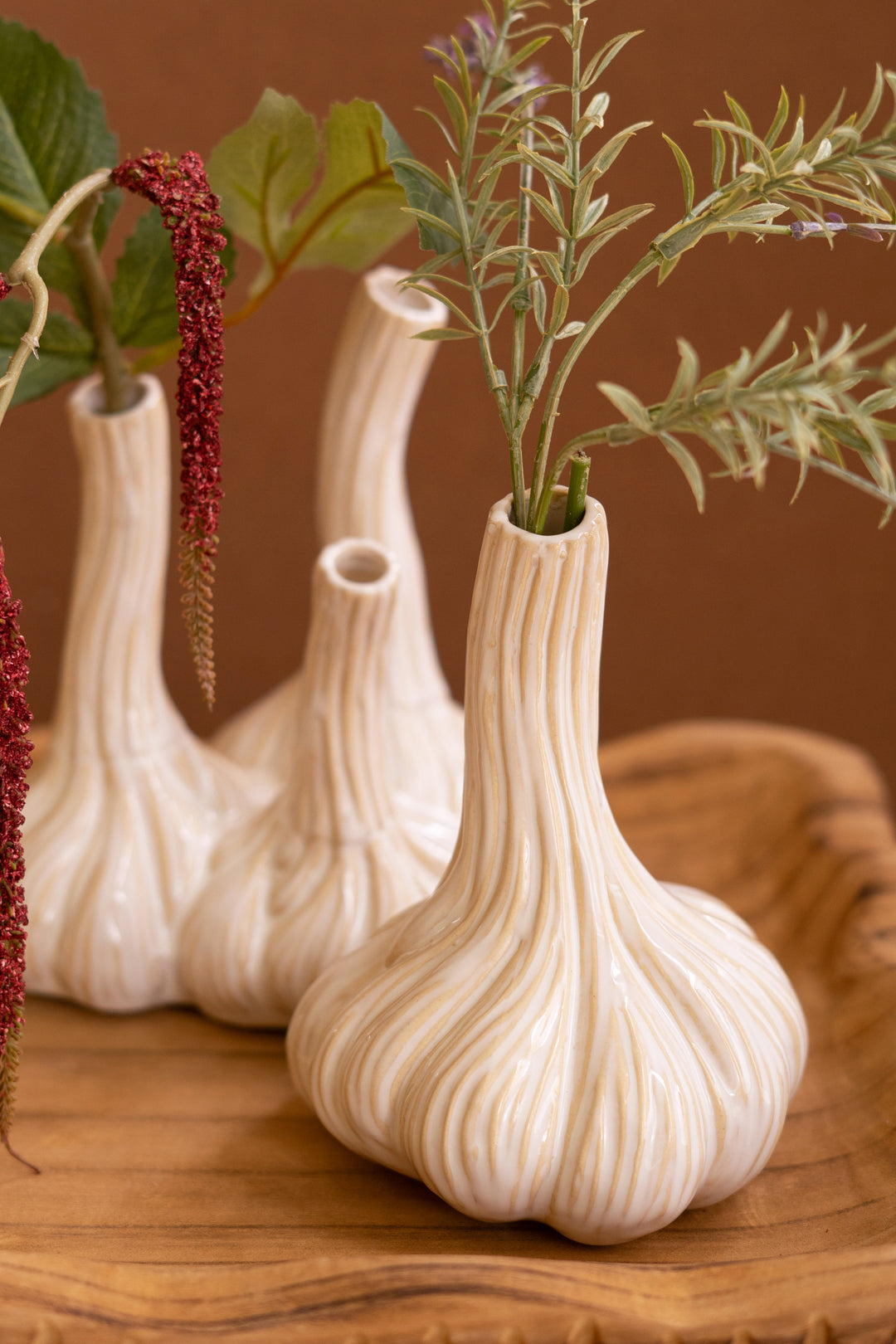 Set of 2 Ceramic Garlic Bud Vases