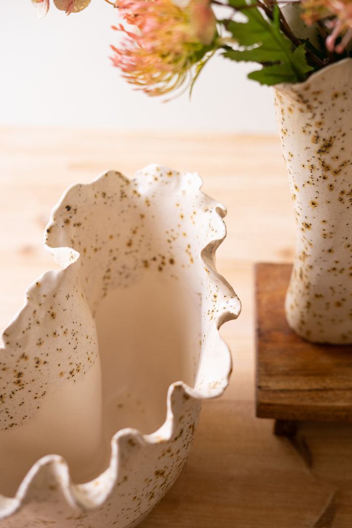 Set of 2 Ceramic Rustic Edge Speckle Vases