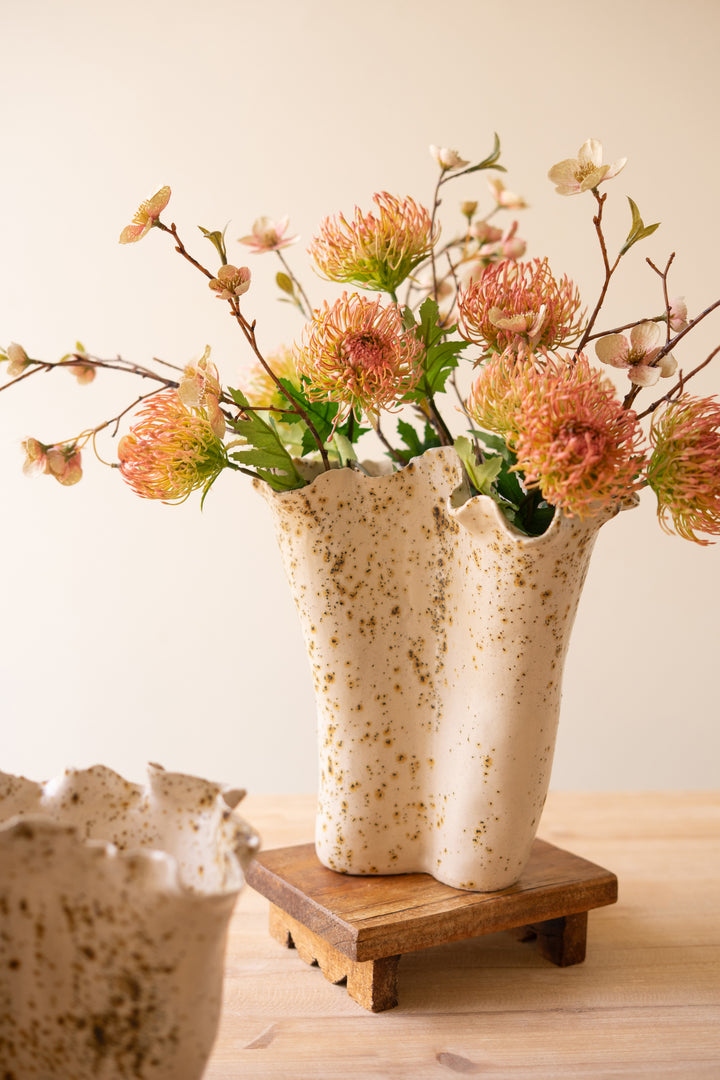 Set of 2 Ceramic Rustic Edge Speckle Vases