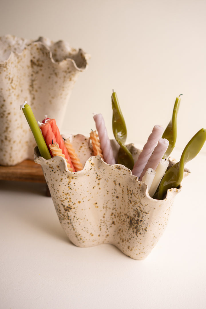 Set of 2 Ceramic Rustic Edge Speckle Vases