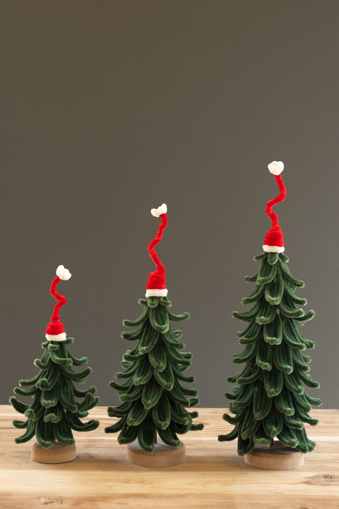Set of 3 Pipe Cleaner Christmas Trees with Hats