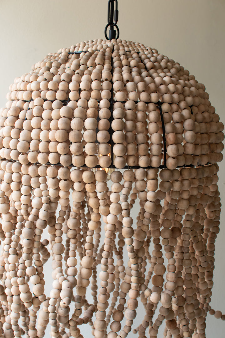 Wooden Bead Jellyfish Pendant Light