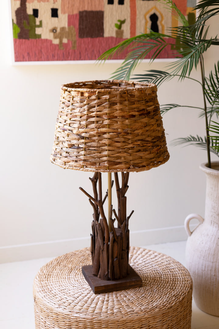 Driftwood Table Lamp with Woven Seagrass Shade