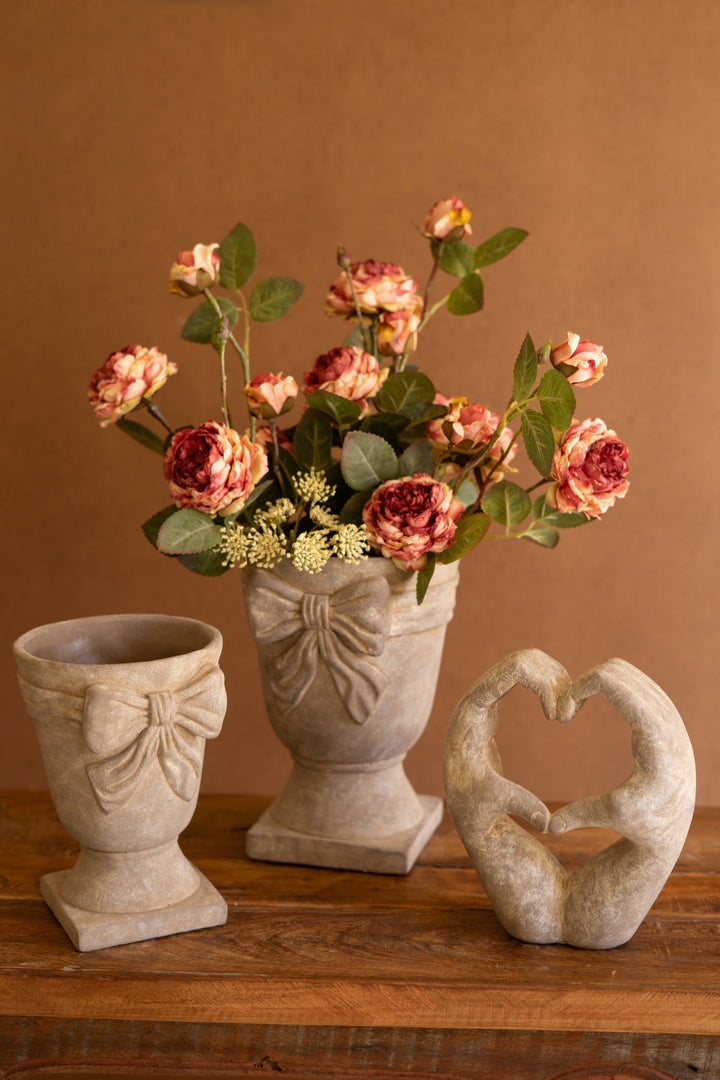 Set of 2 Concrete Urns with Bow Detail
