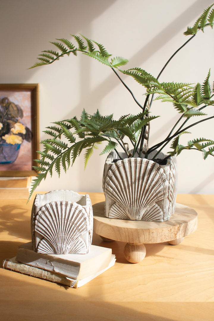 Set of 2 Cement Shell Planters