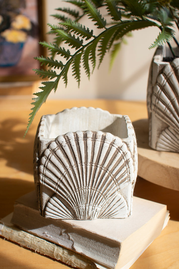 Set of 2 Cement Shell Planters