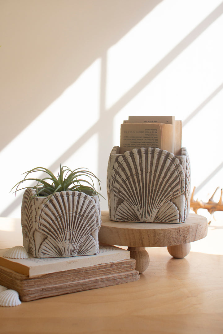 Set of 2 Cement Shell Planters