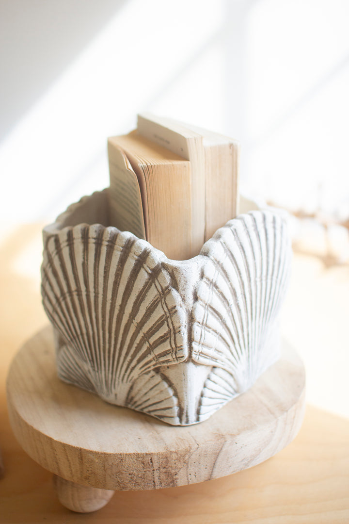 Set of 2 Cement Shell Planters