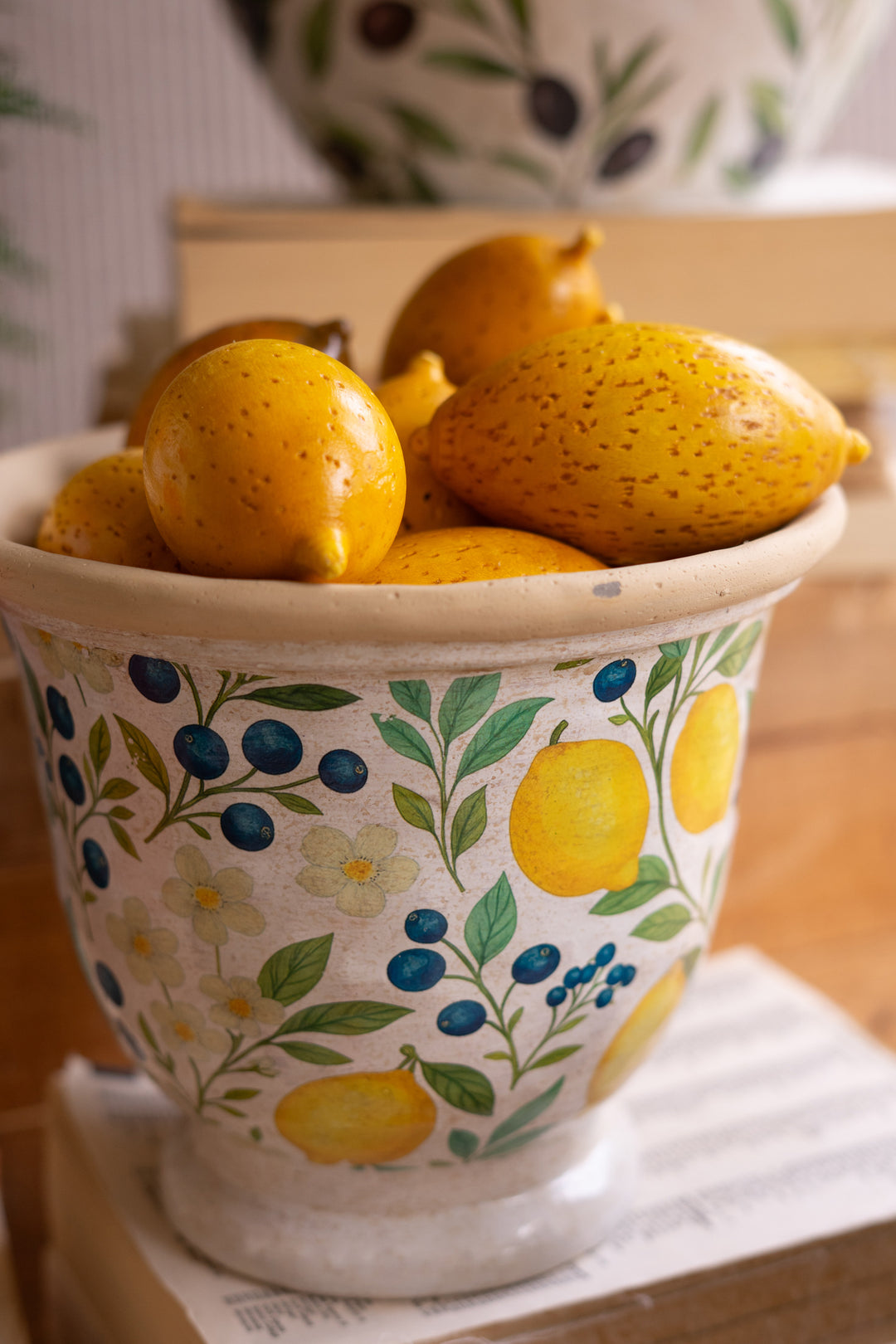 Set of 2 Cement Pitcher and Planter with Lemons