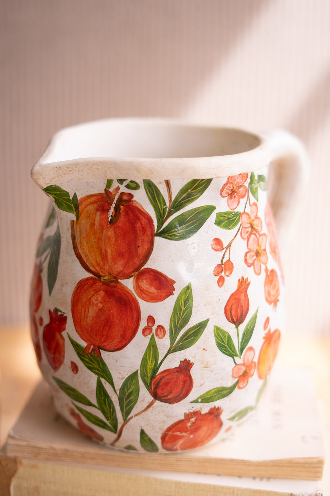 Set of 2 Cement Pitcher and Planter with Pomegranates