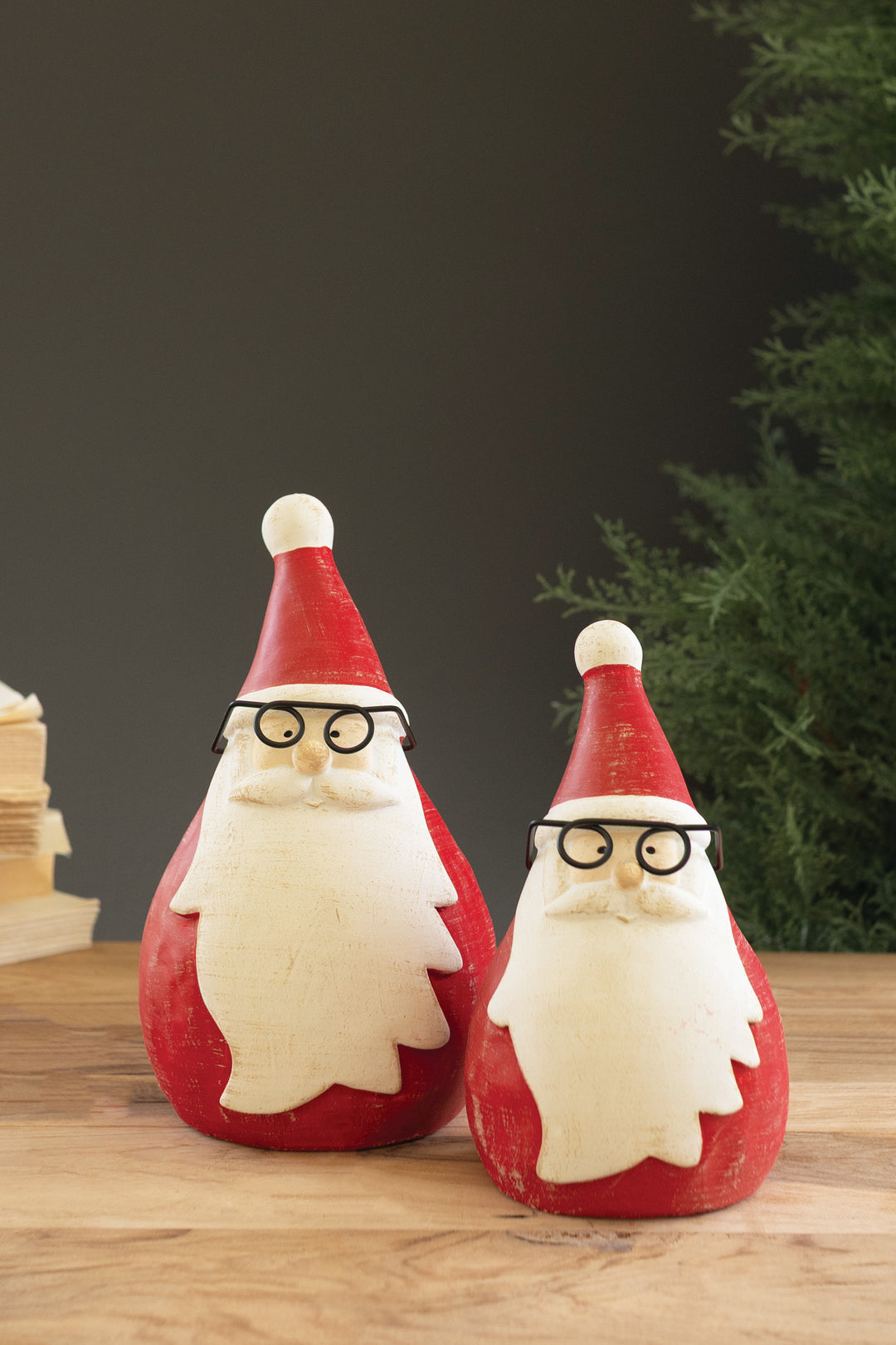Set of 2 Cement Santas with Glasses