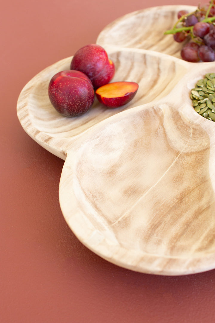 Set of 2 Carved Wood Flower Petal Platters