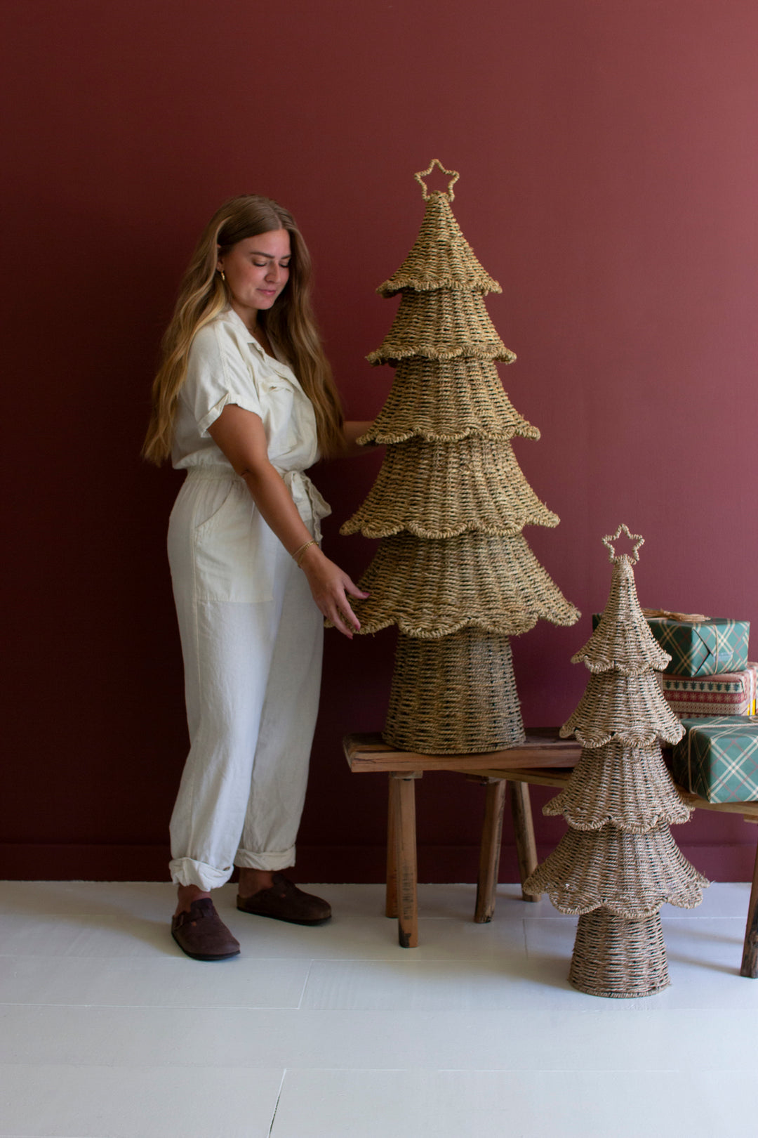 Set of 2 Woven Vine Christmas Trees