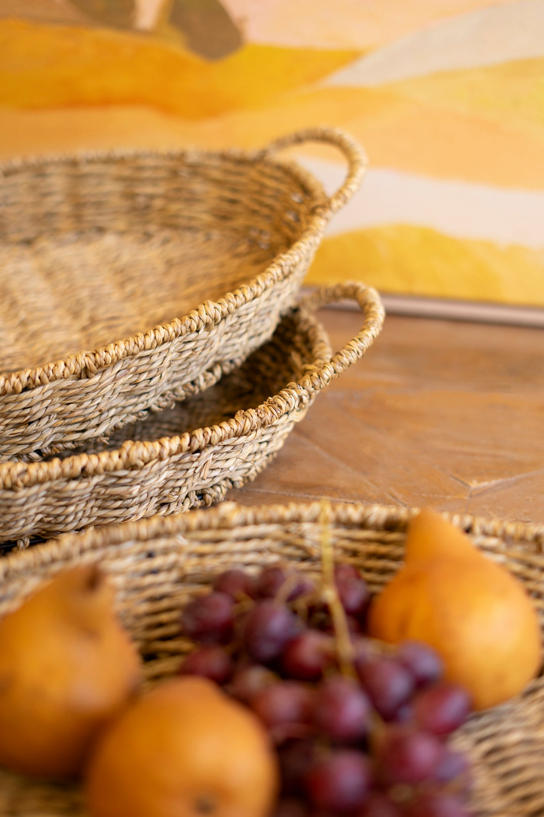 Set of 3 Woven Vine Oval Trays with Handles