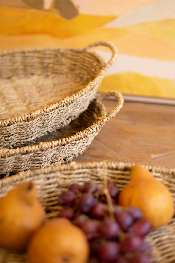 Set of 3 Woven Vine Oval Trays with Handles