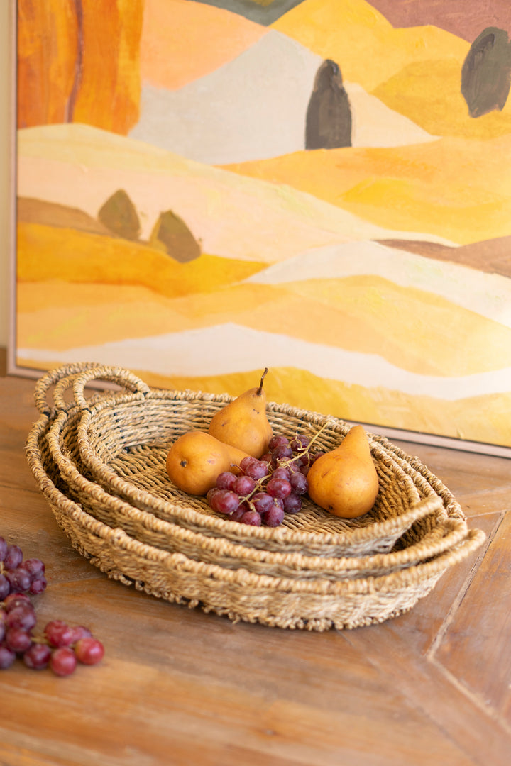 Set of 3 Woven Vine Oval Trays with Handles