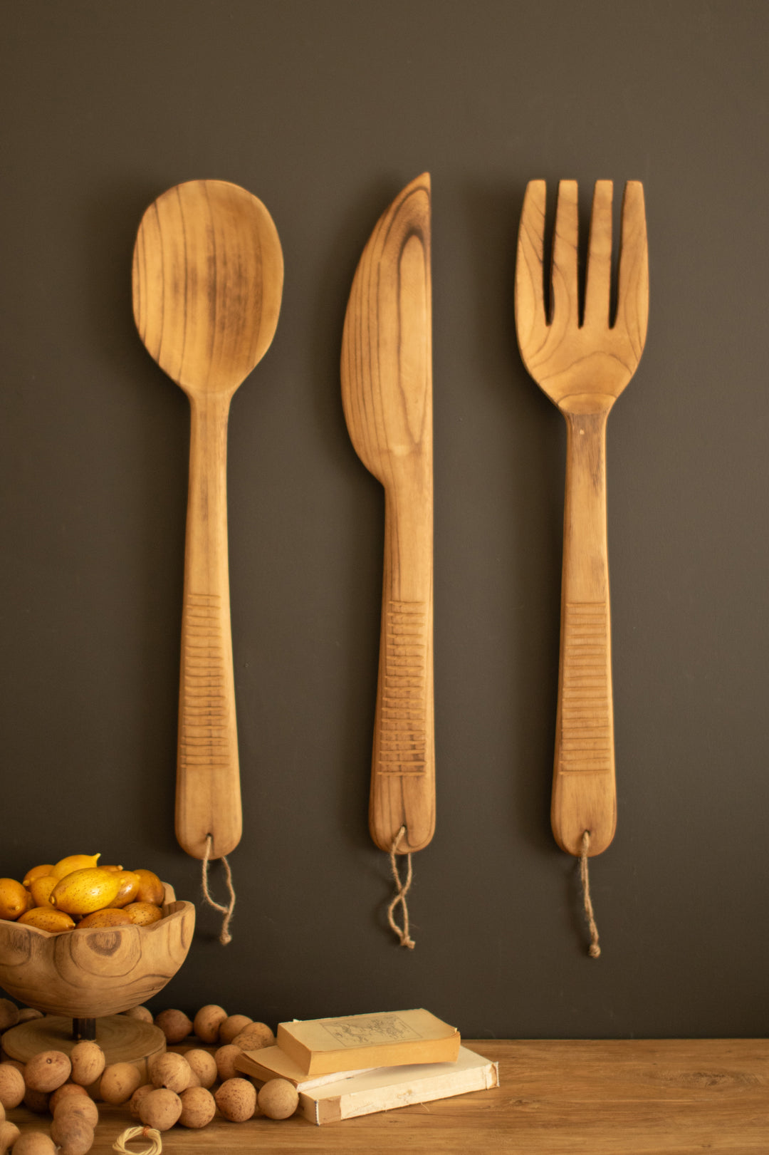 Set of 3 Carved Wood Utensils Wall Art