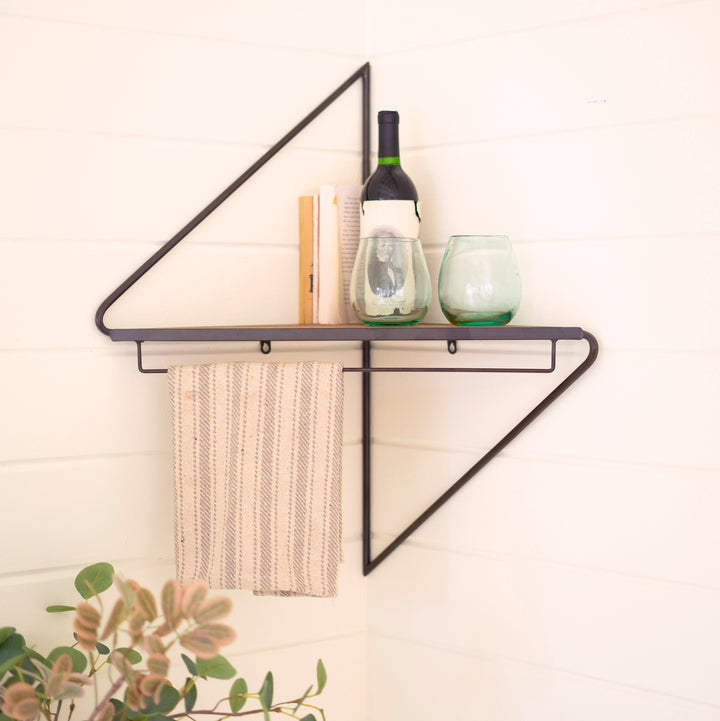 Metal And Wood Triangle Corner Shelf