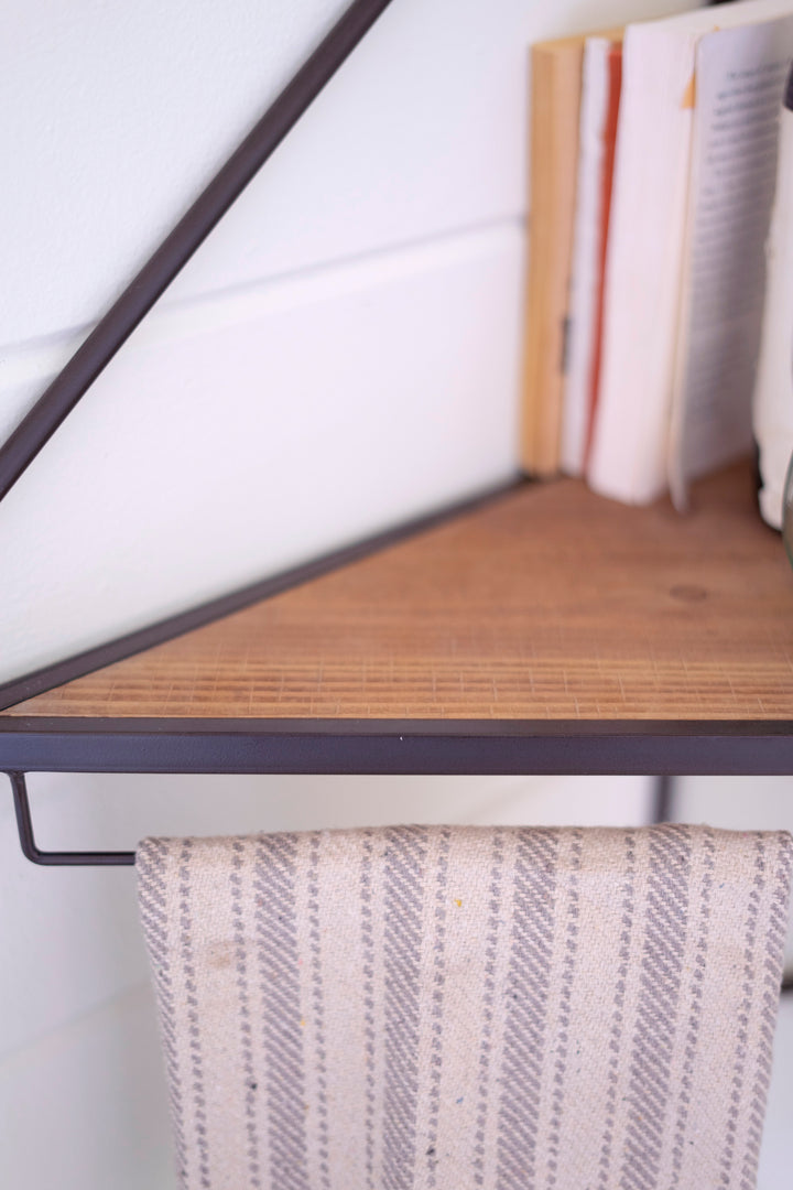 Metal And Wood Triangle Corner Shelf