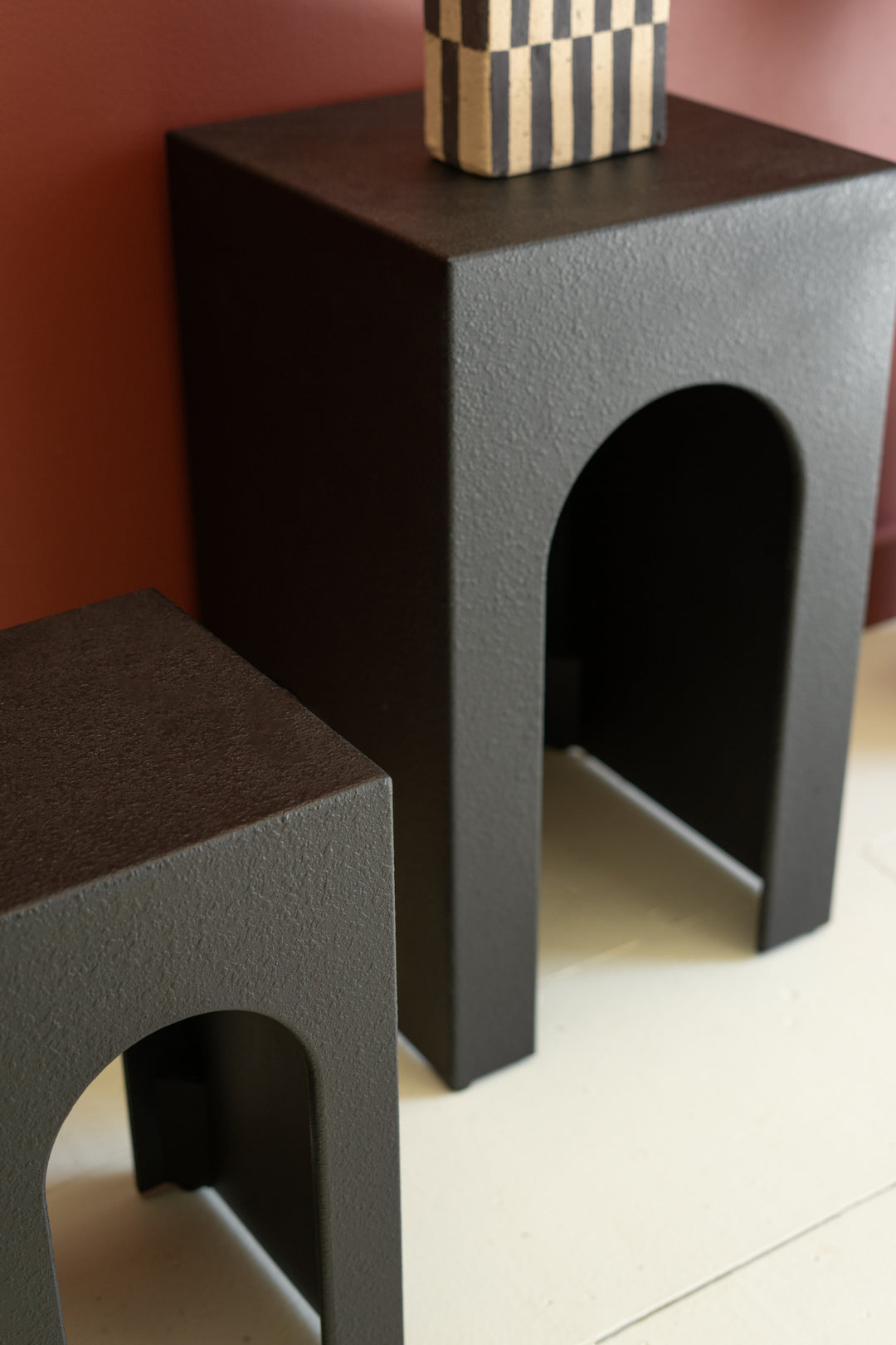 Set of 3 Textured Black Side Tables