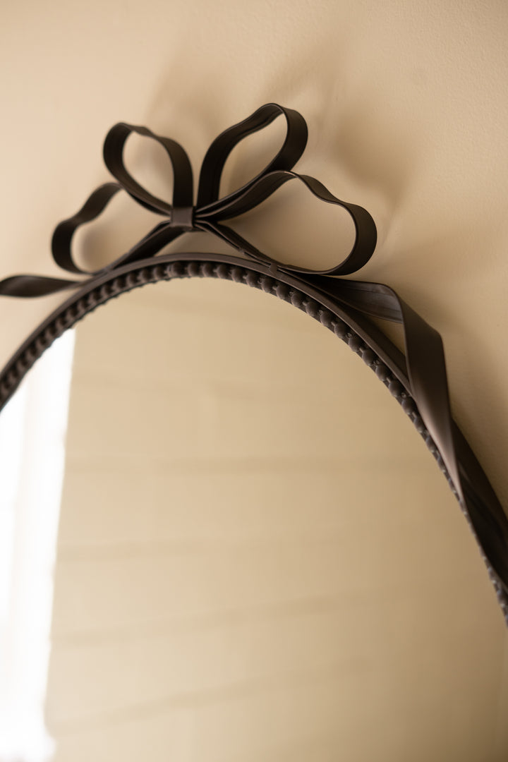 Metal Framed Oval Mirror with Bow Detail