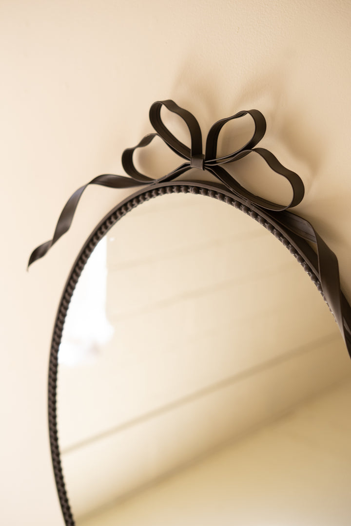 Metal Framed Oval Mirror with Bow Detail