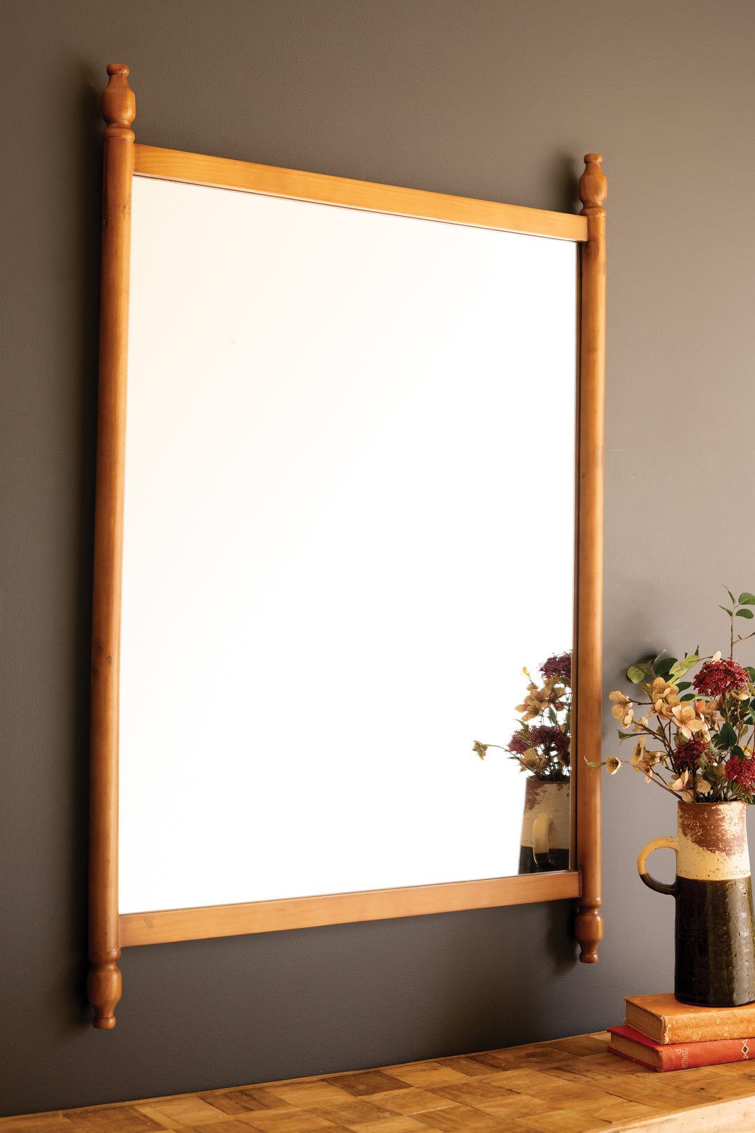 Wood Framed Mirror with Finials