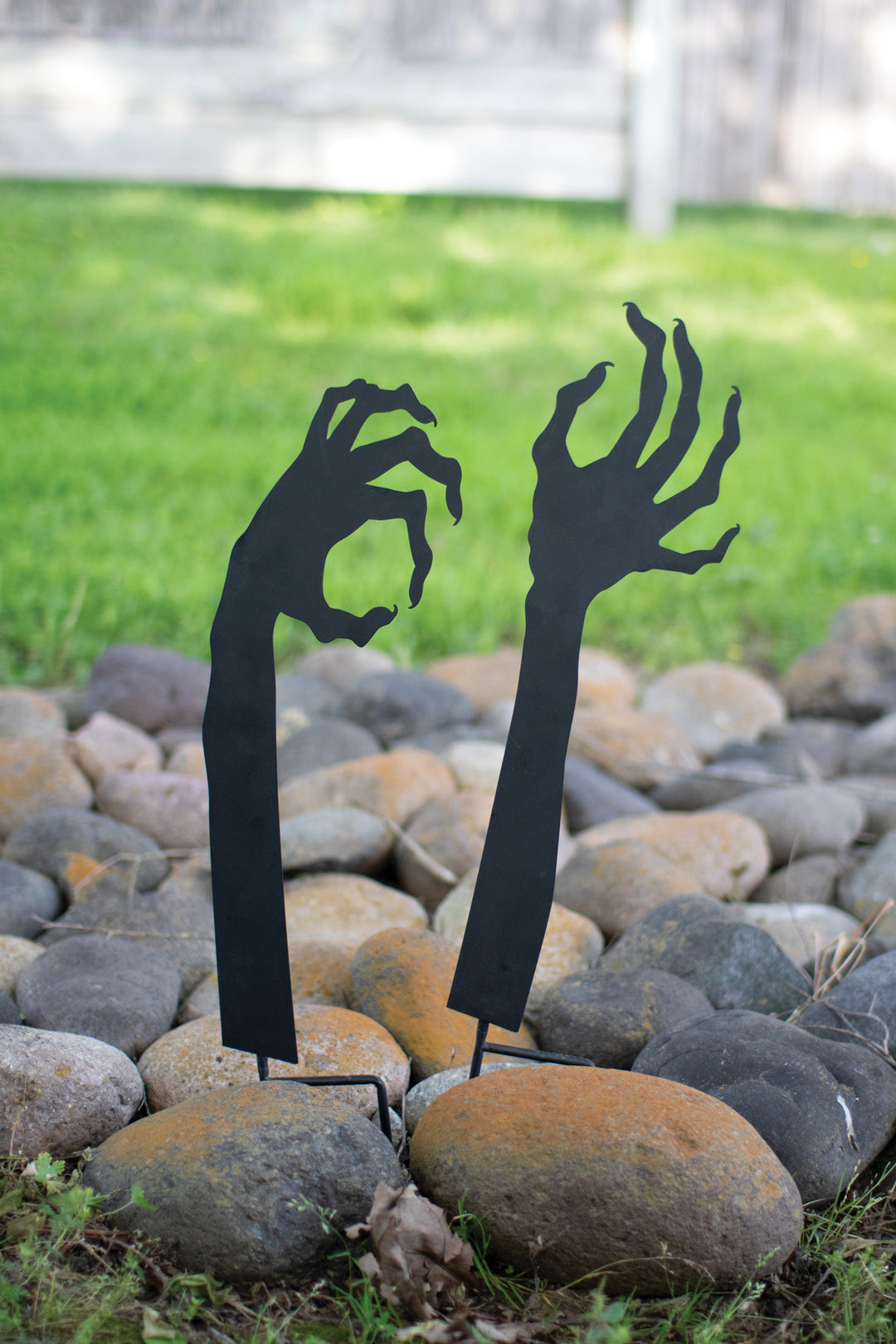 Set of 2 Black Metal Witch Arms Yard Stakes