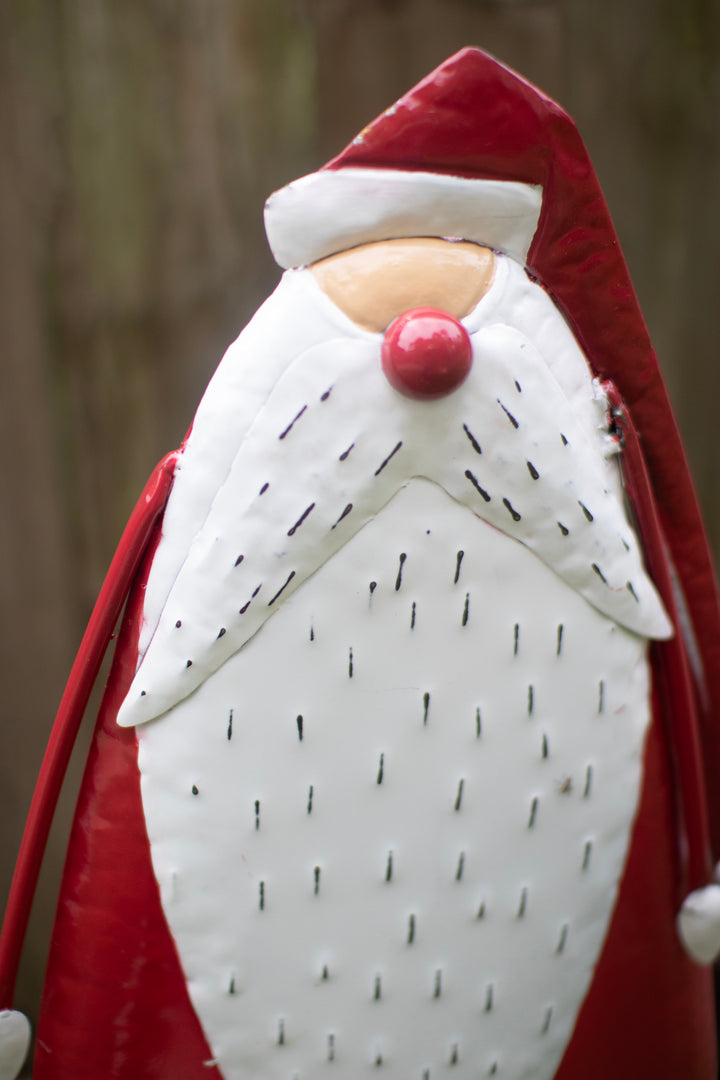 Set of 2 Painted Metal Santa Yard Stakes