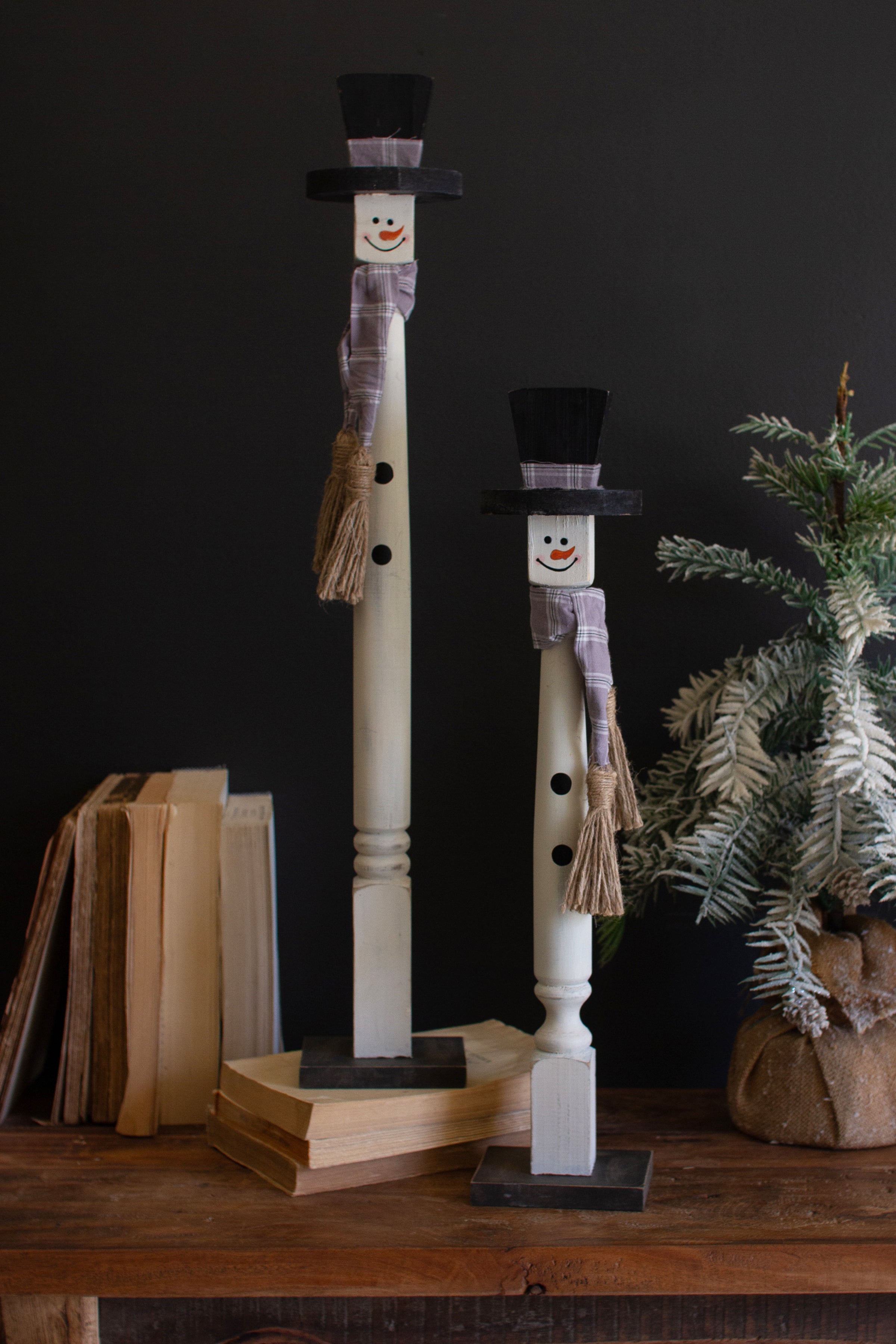 Set of 2 Turned Wood Snowmen