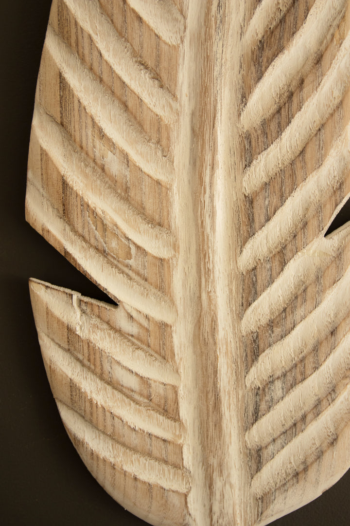 Set of 3 Hand-Carved Paulownia Wood Leaves Wall Art
