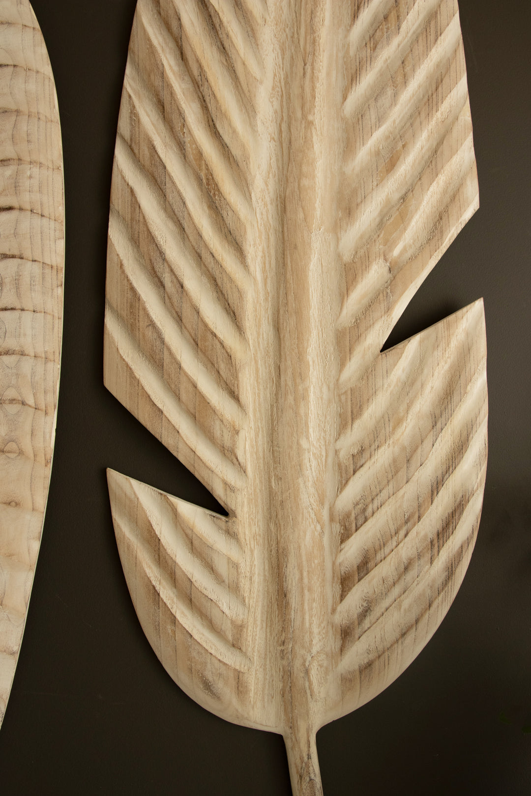 Set of 2 Giant Hand-Carved Paulownia Wood Leaves Wall Art