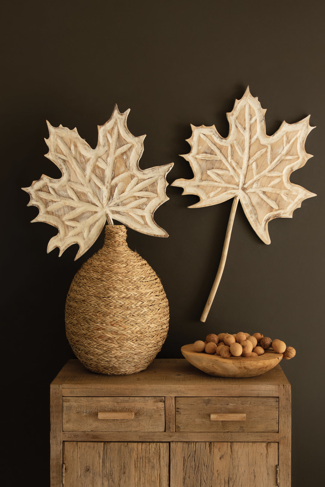 Hand-Carved Paulownia Wood Maple Leaf Wall Art