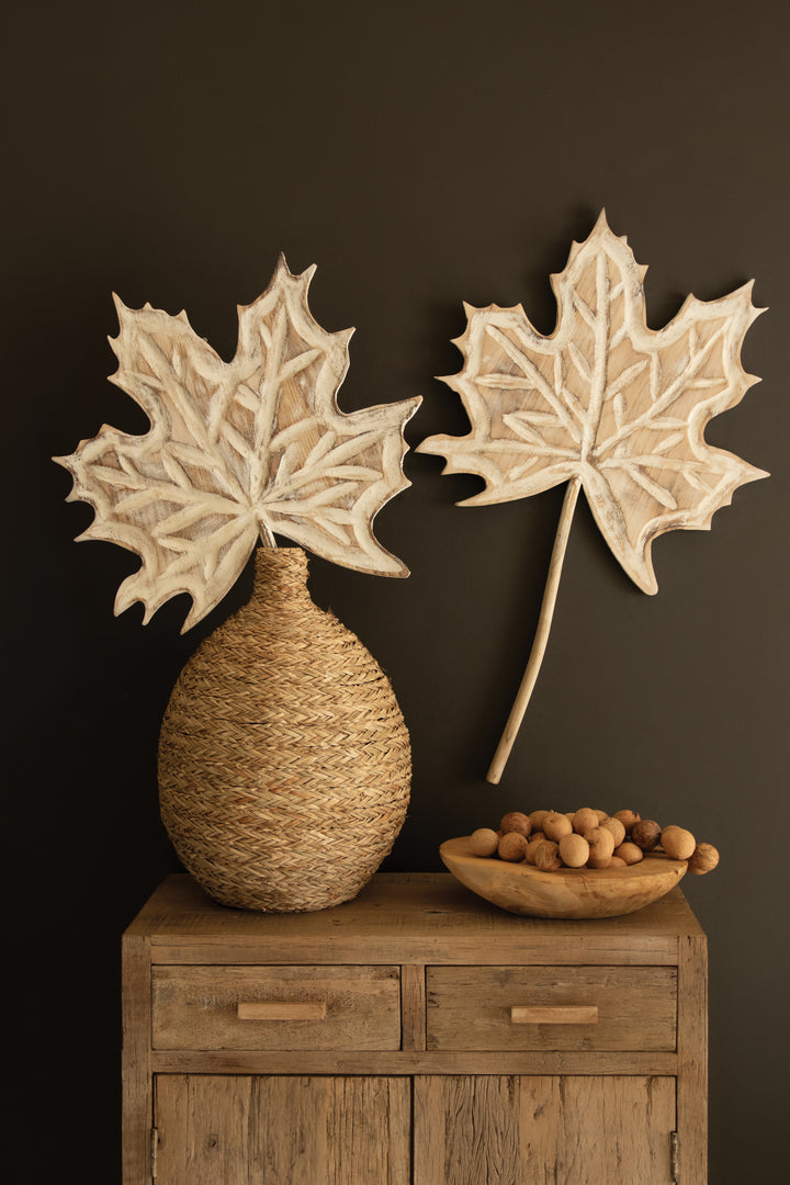Hand-Carved Paulownia Wood Maple Leaf Wall Art