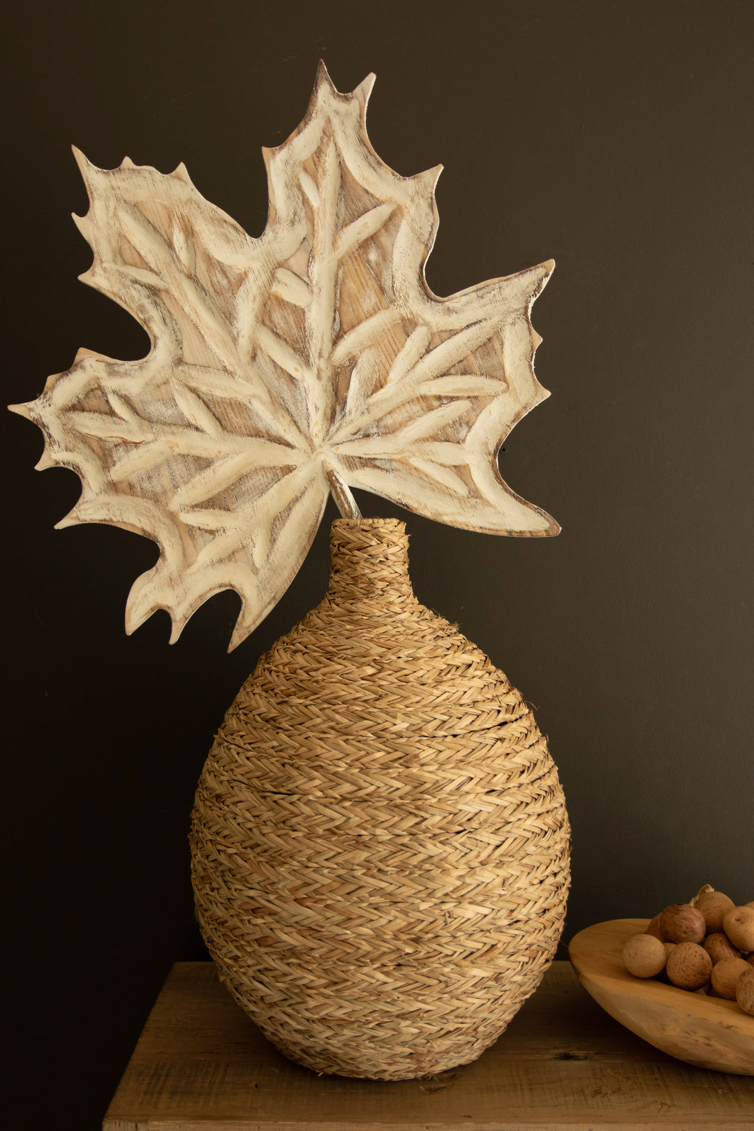 Hand-Carved Paulownia Wood Maple Leaf Wall Art