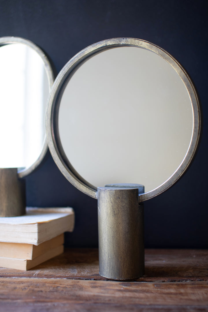 Set of 2 Antique Gold Tabletop Mirrors
