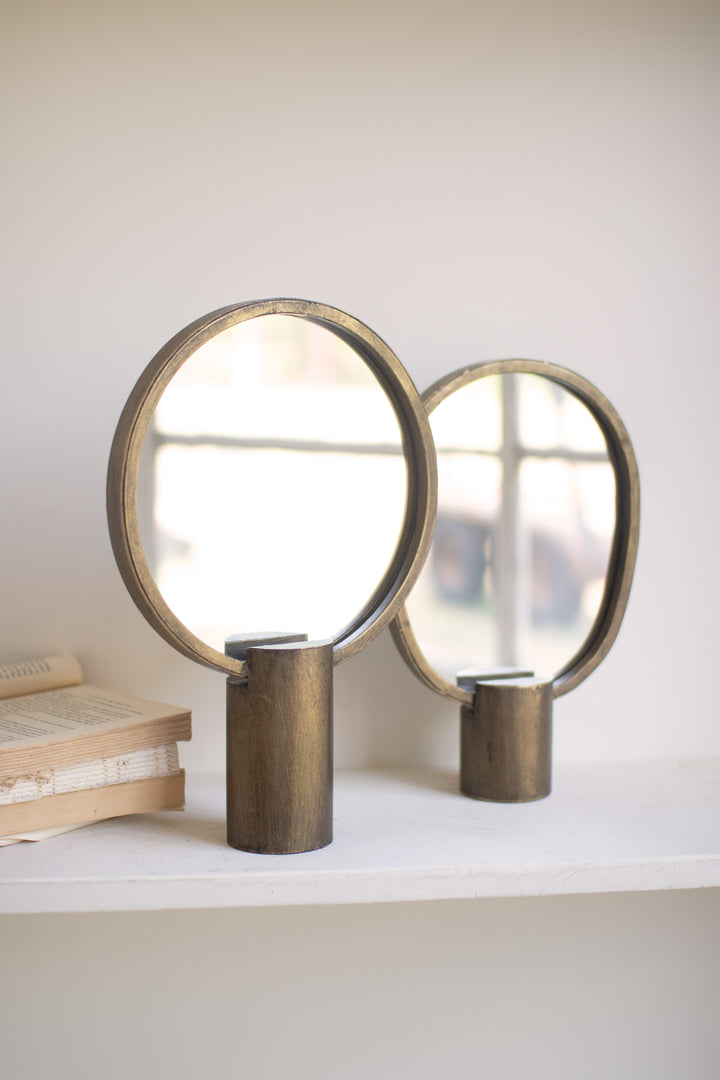 Set of 2 Antique Gold Tabletop Mirrors