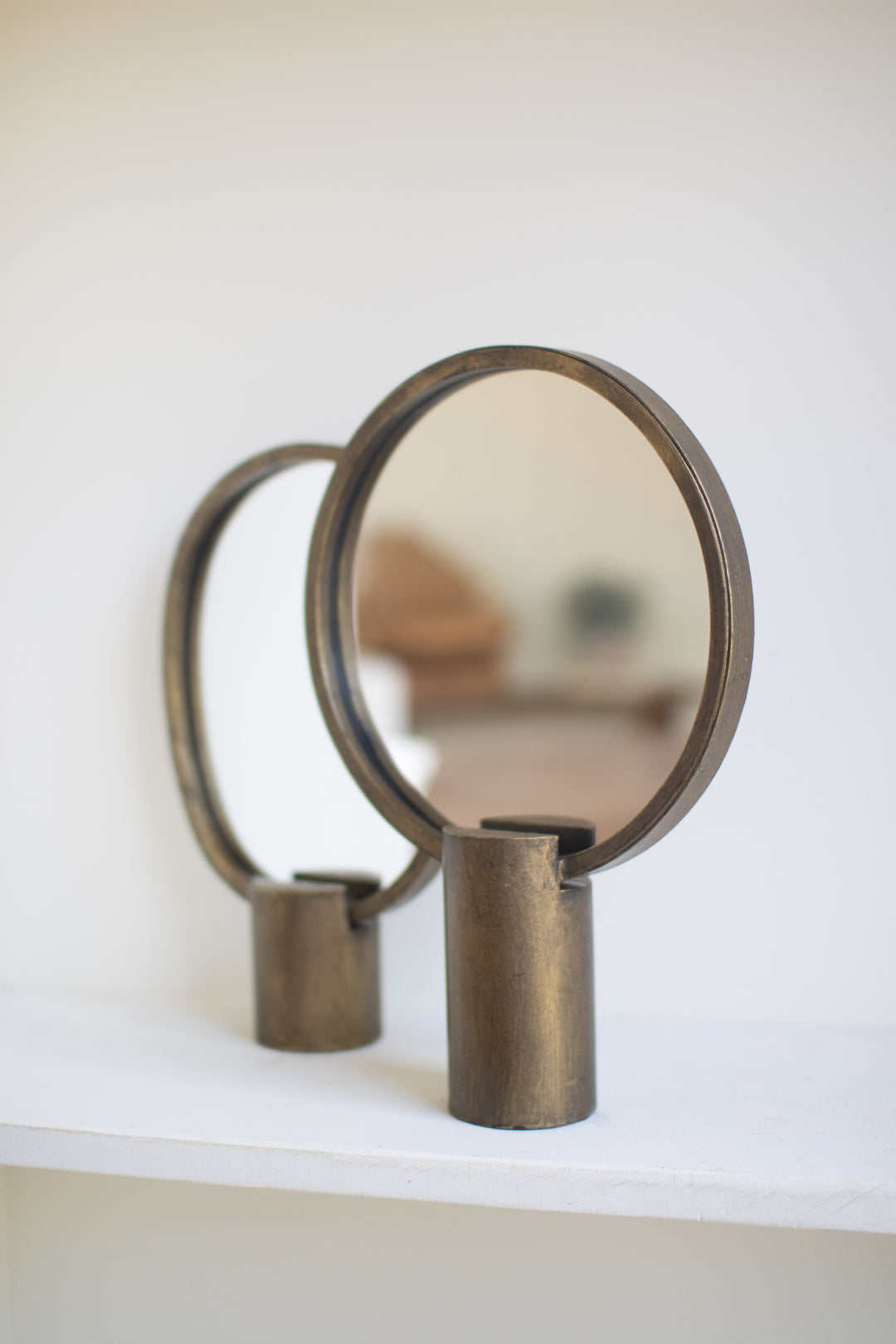 Set of 2 Antique Gold Tabletop Mirrors