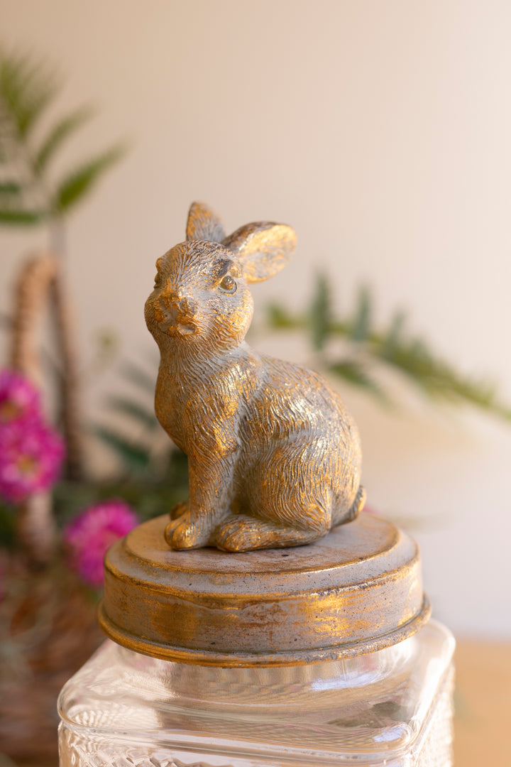 Set of 2 Resin and Glass Rabbit Canisters