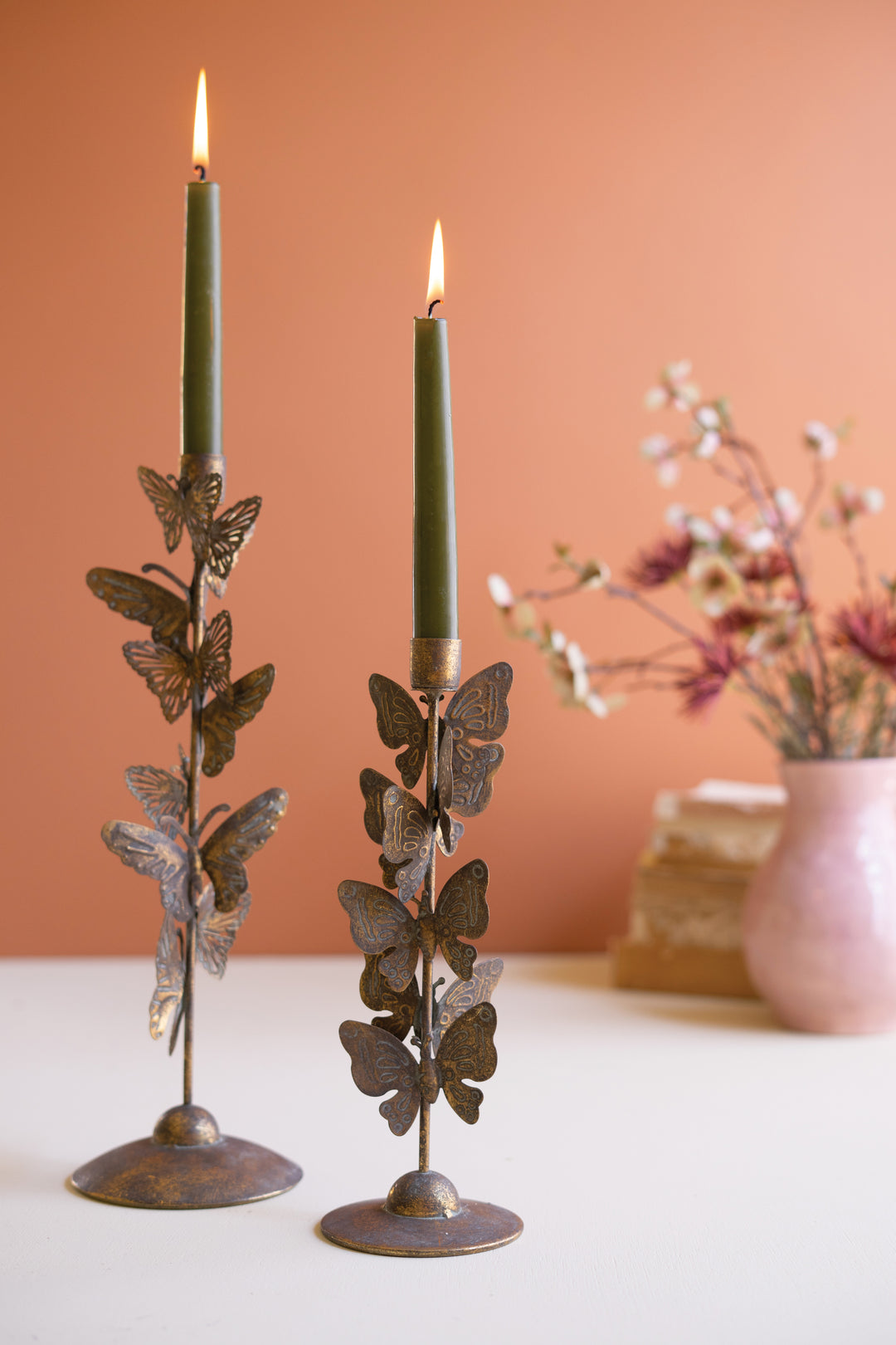 Set of 2 Butterflies Taper Candle Holders