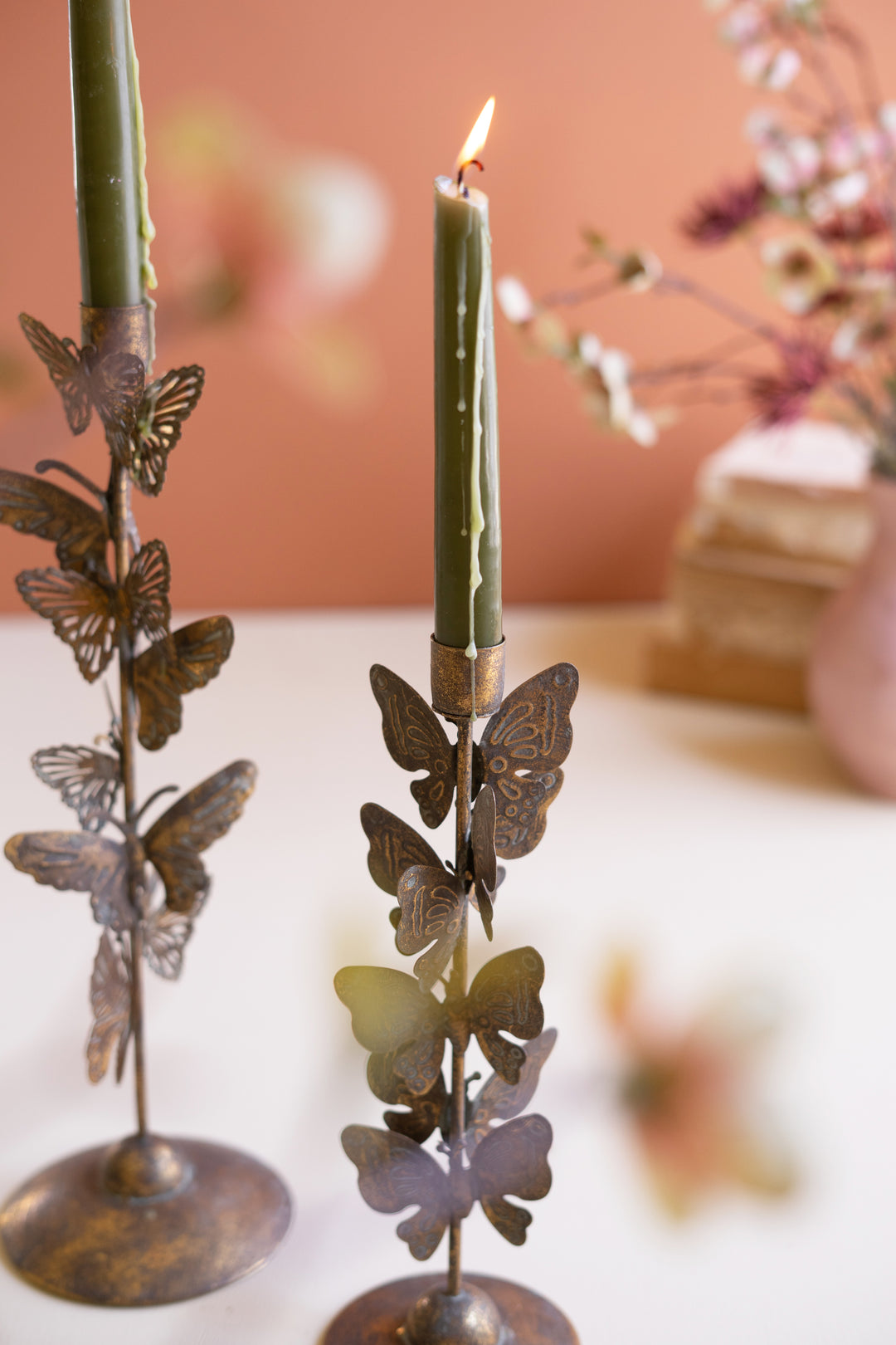 Set of 2 Butterflies Taper Candle Holders
