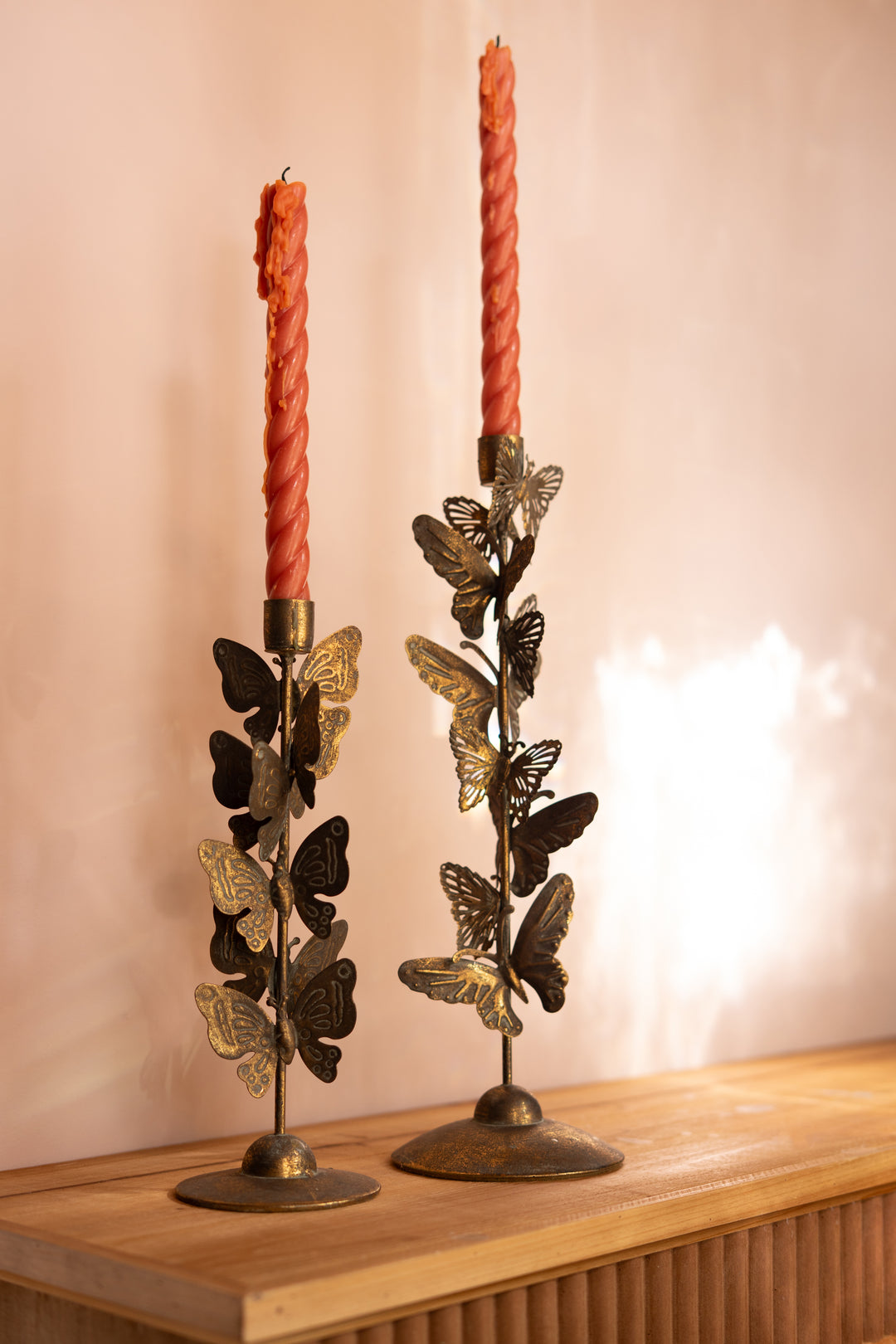 Set of 2 Butterflies Taper Candle Holders
