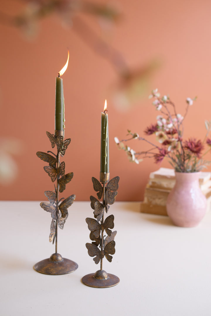 Set of 2 Butterflies Taper Candle Holders