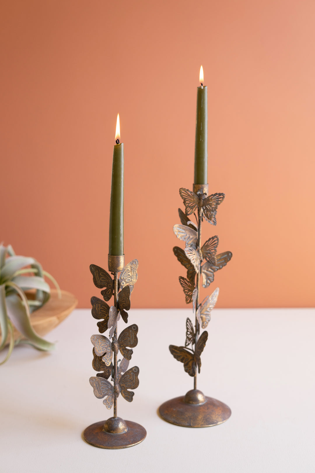 Set of 2 Butterflies Taper Candle Holders