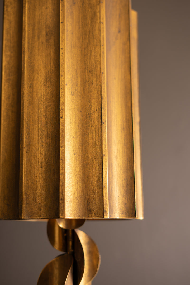 Tall Metal Table Lamp with Antique Gold Finish and Fluted Metal Shade