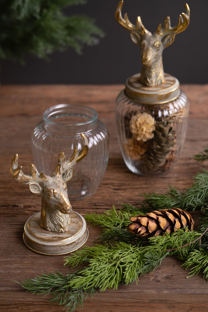 Set of 2 Glass Canisters with Reindeer Tops