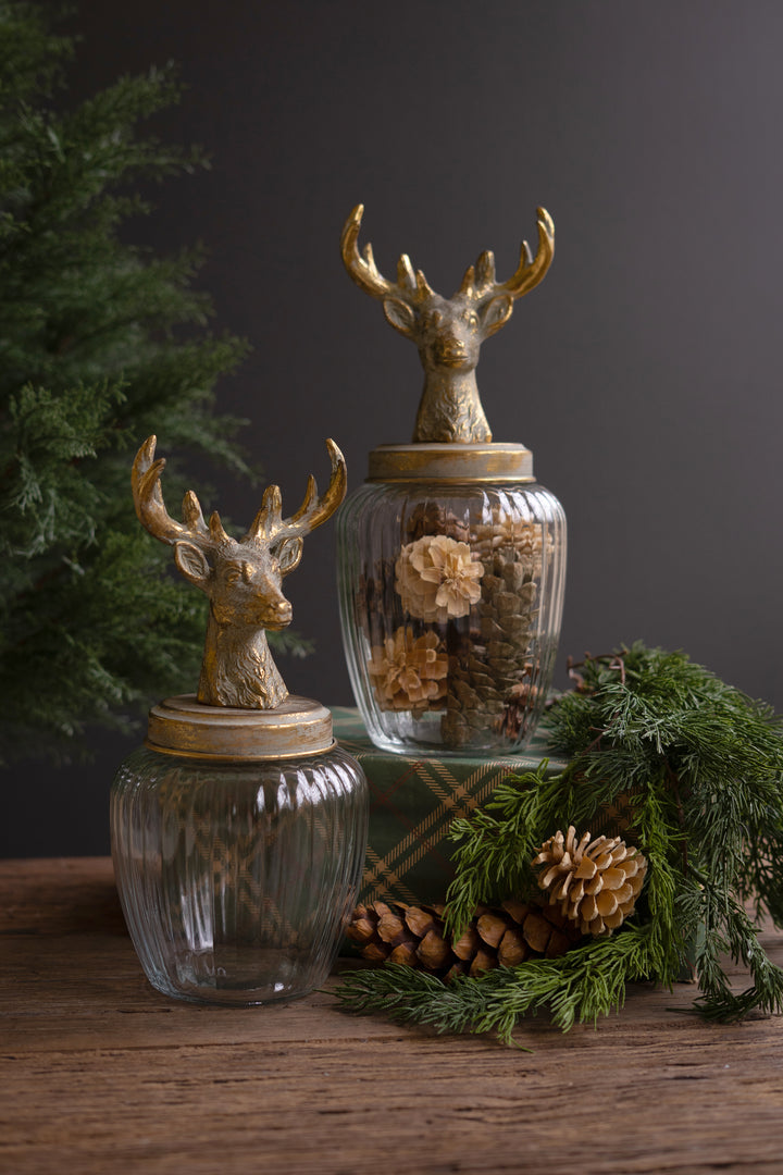 Set of 2 Glass Canisters with Reindeer Tops