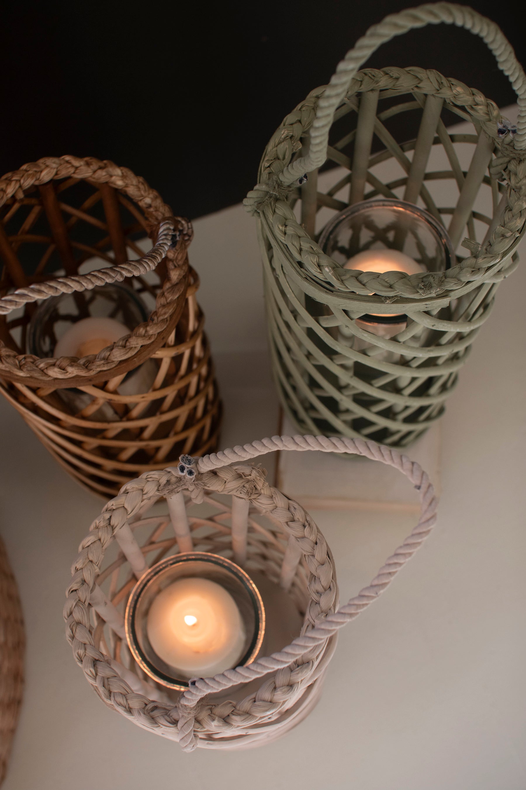 Set of 3 Tall Willow Lanterns with Glass Inserts - Thumbnail 2