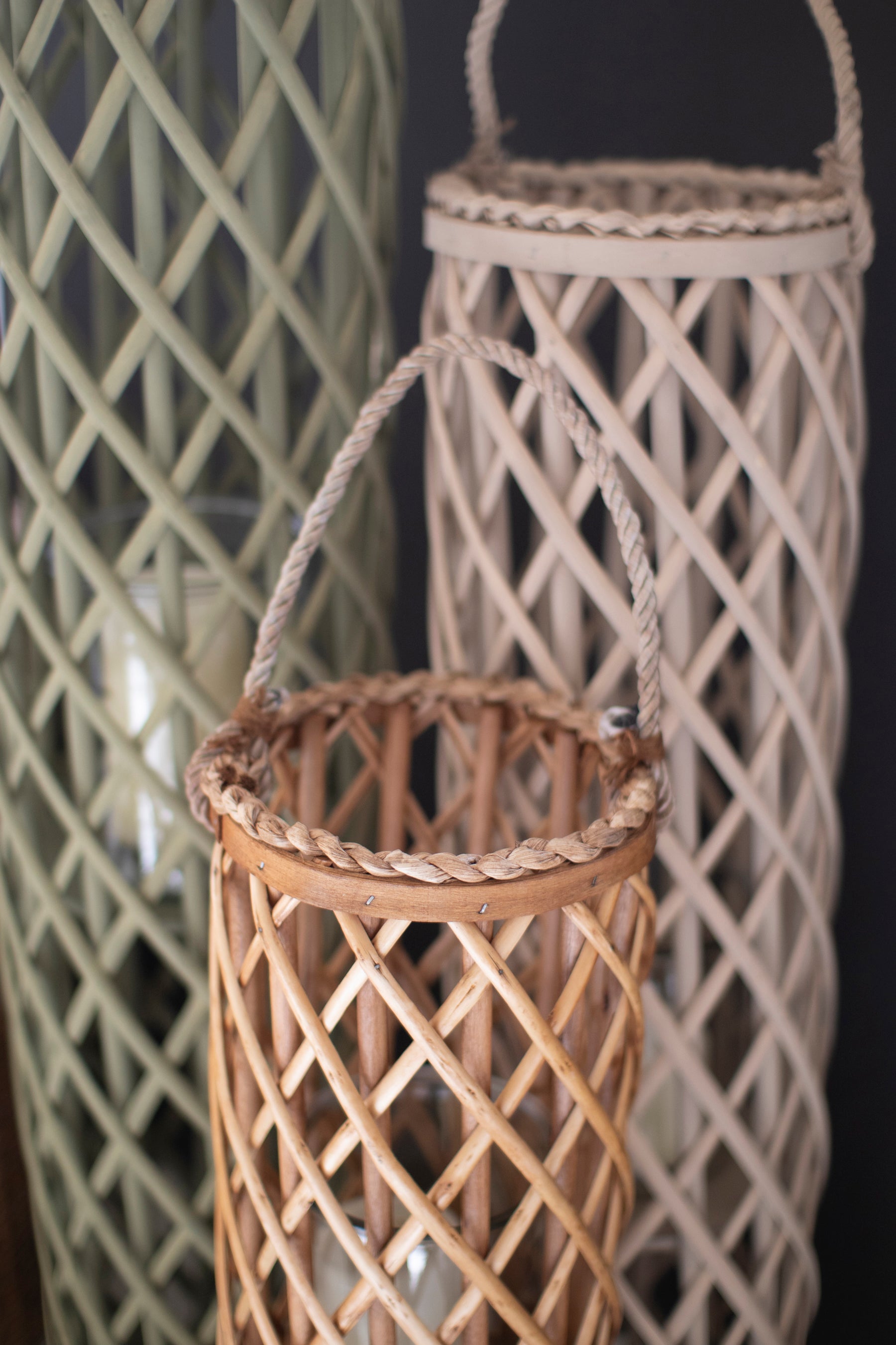 Set of 3 Tall Willow Lanterns with Glass Inserts - Thumbnail 3