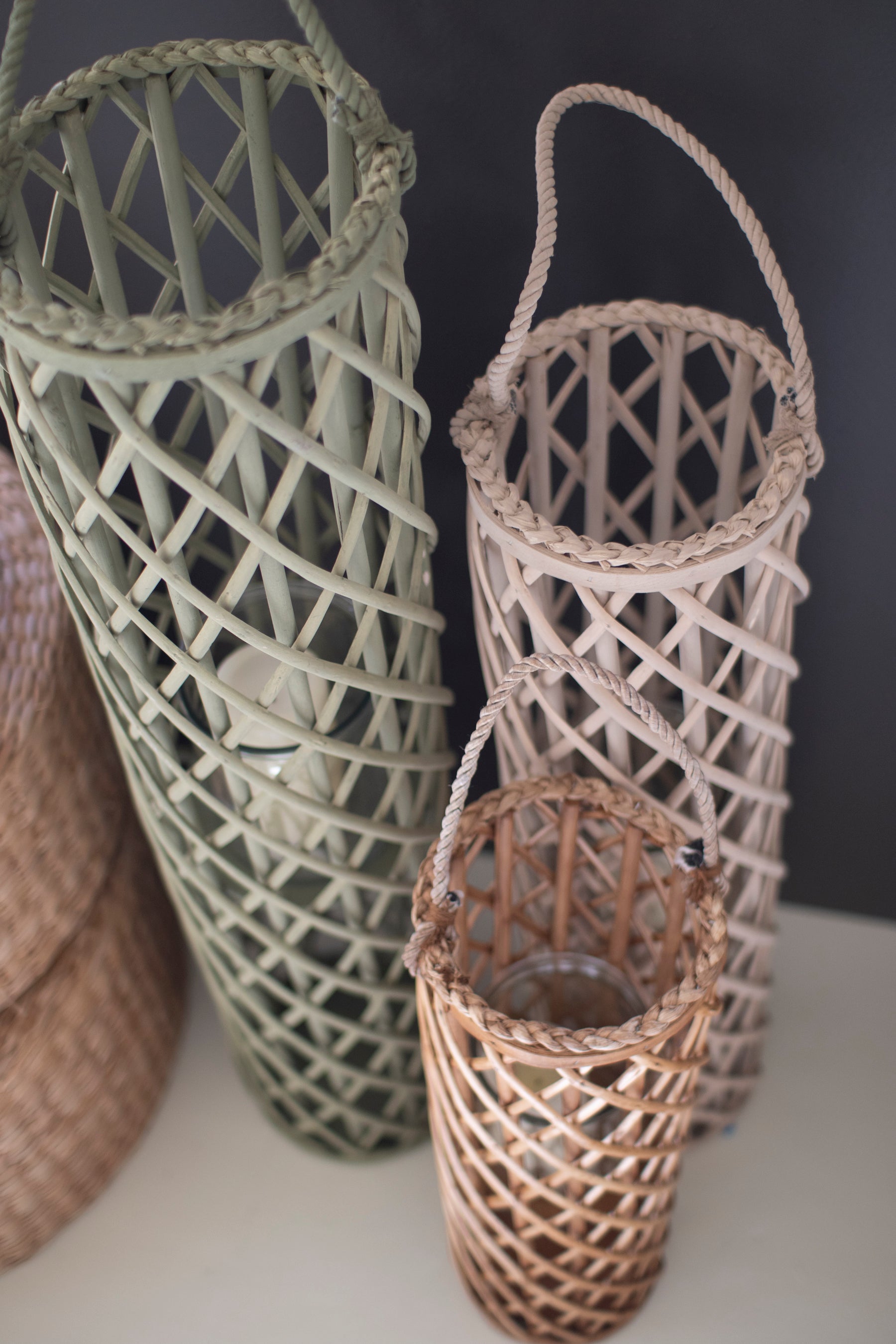 Set of 3 Tall Willow Lanterns with Glass Inserts - Thumbnail 4